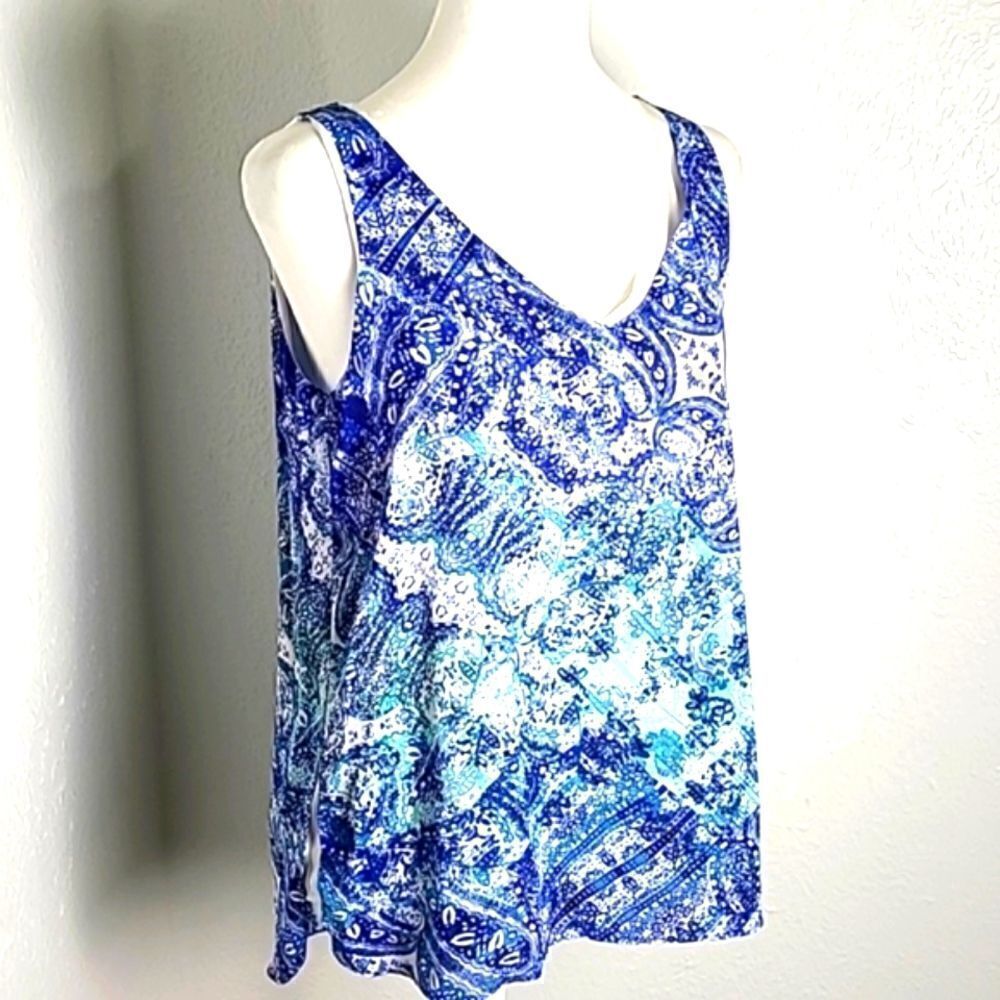 Violet & Claire Blue & White Sleeveless Layered High-Low Blouse,Size Small, NWOT